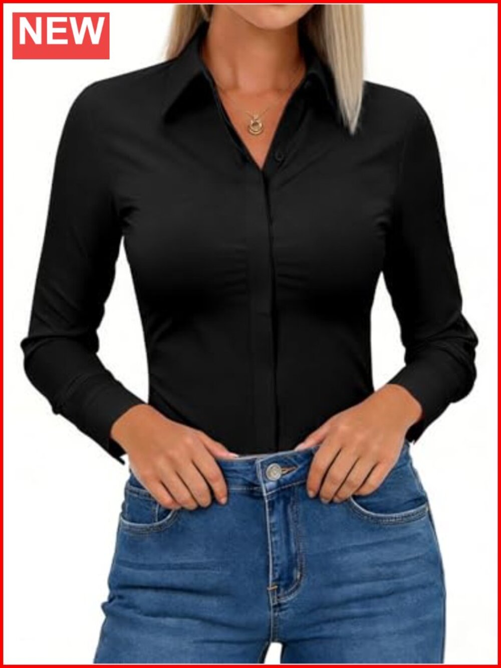 Women's Slim Fit Long Sleeve Button Down Stretch Wrinkle Free Work Dress Shirt